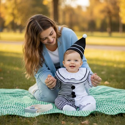 Maman et bébé avec notre Déguisement bébé noir / blanc