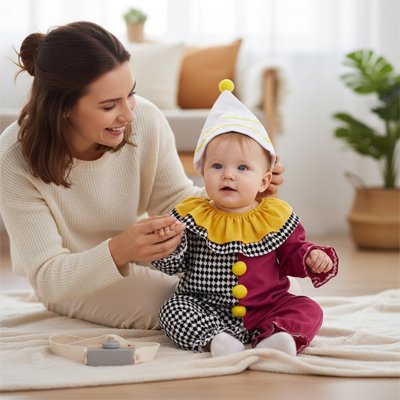 Maman et bébé avec notre Déguisement bébé noir / grenat