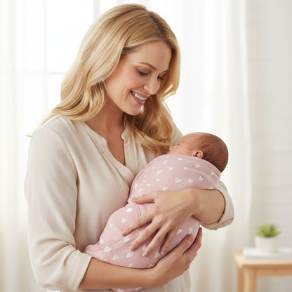 Maman et bébé avec une Couverture d emmaillotage Douceur de cœur