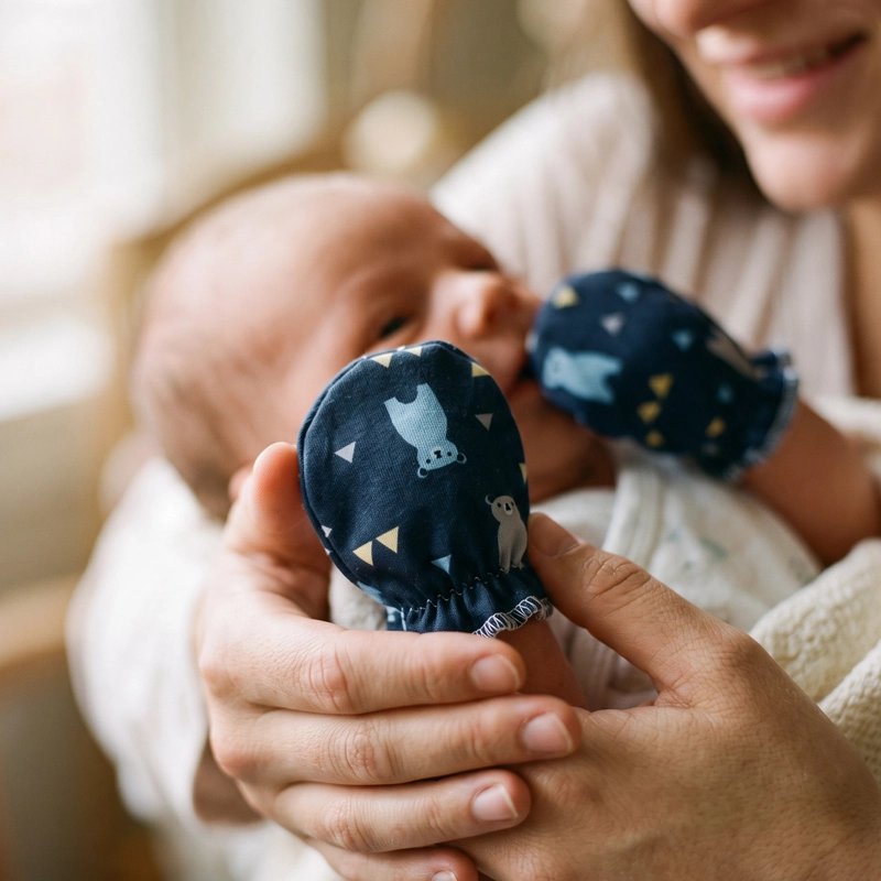 Moufles bébé bleu sur bébé