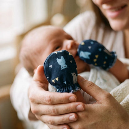 Moufles bébé bleu sur bébé