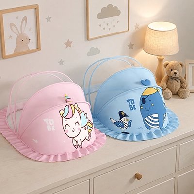 Moustiquaire lit bébé rose et bleu 