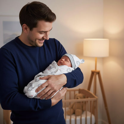 Papa serein avec la Couverture emmaillotage Câlin d'Ours