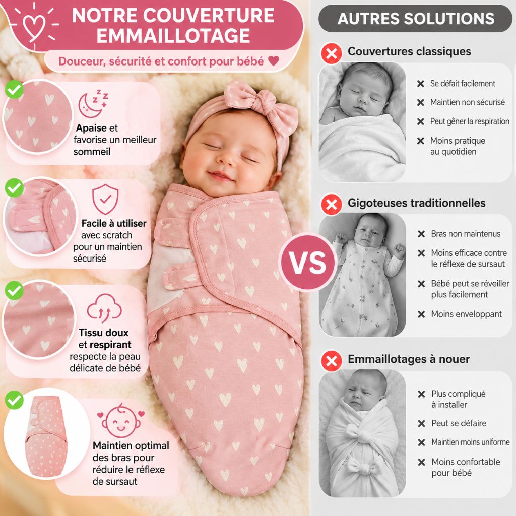 Vue comparative de notre Couverture d emmaillotage Douceur de cœur